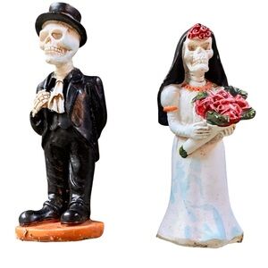 Fairy Garden Bride And Groom Skeletons Ceramic Miniature Halloween Figurine